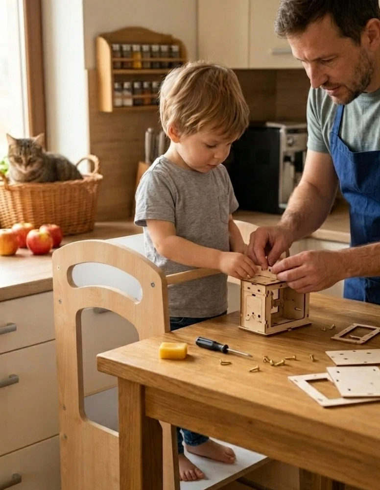 CZ Montessori rostoucí dětská učící věž 3v1 THOMAS Maple / White